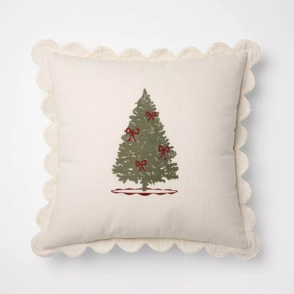 TARGET THRESHOLD STUDIO MCGEE EMBROIDED TREE WITH SCALLOPED EDGE PILLOW 1CT - Picture 1 of 3